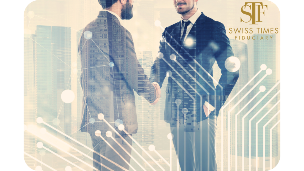 Entrepreneur qui se salut, image phare de Swiss Times FIduciary pour les entreprises